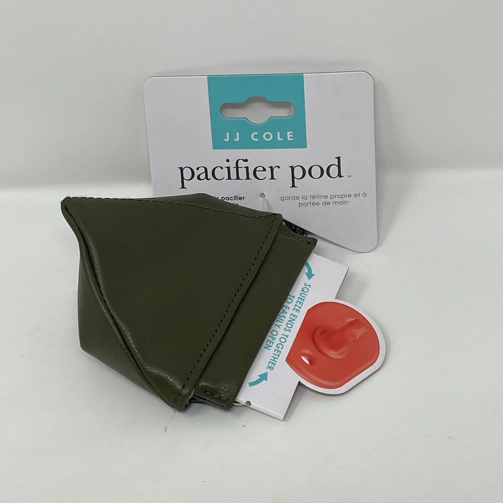 NEW JJ Cole Pacifier Pod - Olive Green - Baby Pouch Holder w/ Chain & Latch Hook